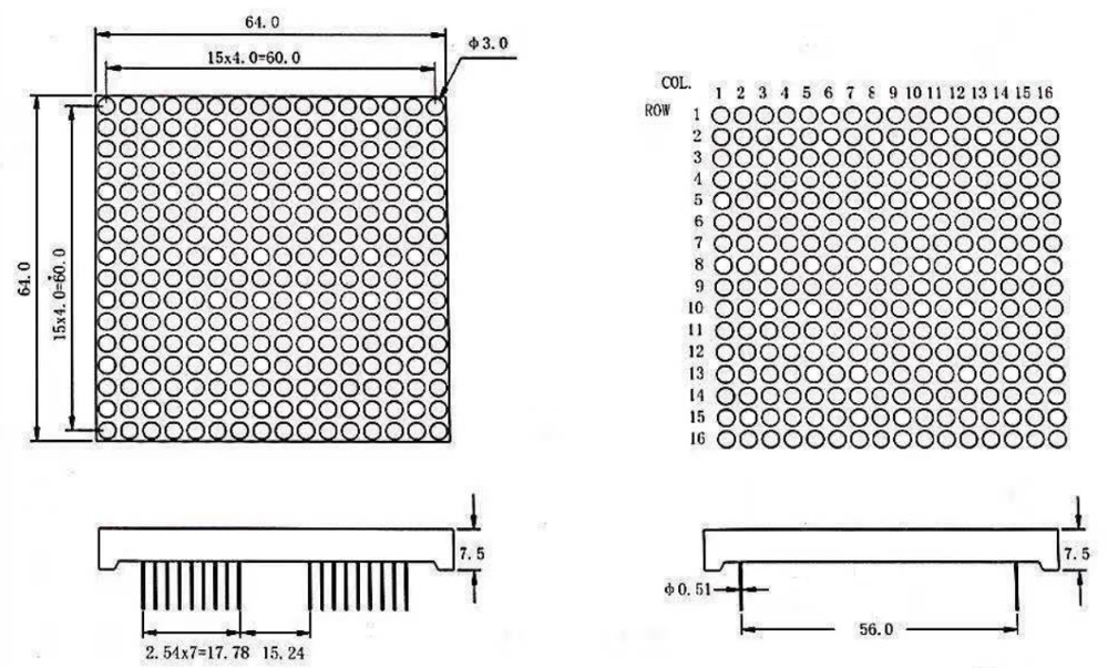 64x64mm 7 Segment LED Display 16x16 Dot Matrix Blue Light For Elevator Display