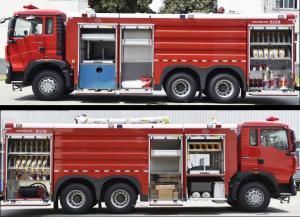 China Sinotruck Red Fire Truck With Water Tank 12000L With Telescopic Light Hose Reel on sale
