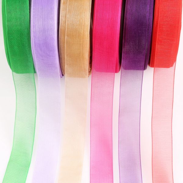 Custom Wide Solid Color Pattern Sheer Organza Ribbon Red Organza Ribbon