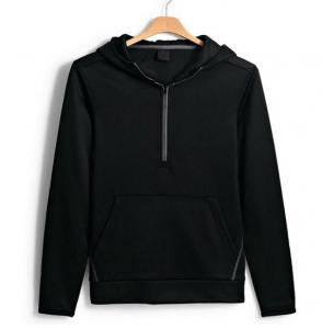 China Fashion Solid Color Kangaroo Pocket Pullover , Cotton 3 4 Zip Hooded Sweatshirt on sale