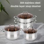 Wholesale 18/8 Stainless Steel Cooking Soup Pot Set Kitchen Ware Double Bottom