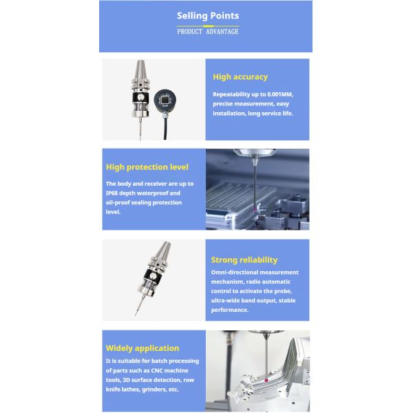 MDP40 High Accuracy Wireless CNC Touch Probe 3D Edge Finder Measuring Sensor Kit for CNC Machines
