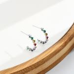 S925 0.6in 1.4g Rainbow Stud Earrings 5A Sterling Silver Medium Size Hoop
