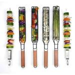 Nonstick Wooden Handle BBQ Grill Basket Kabob Grilling Baskets