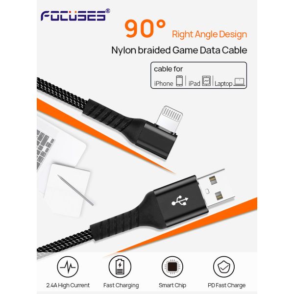 PD 18W MFi Right Angle Lightning Cable Braided IPhone Charger Cord L Shape