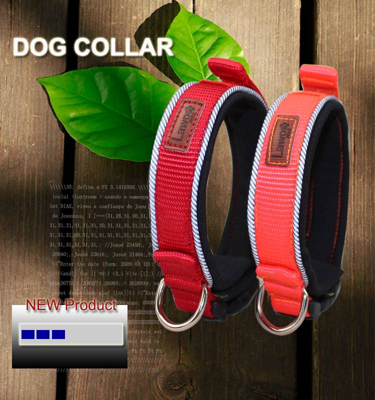 C601 Wholesale Adjustable Custom Print LOGO Soft Reflective Tape Padded Nylon Webbing Pet Dog Collar