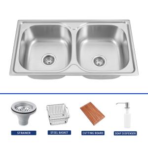 China OEM 780*430 Double Bowl Polished Stainless Steel Sink With Craftsmanship wholesale