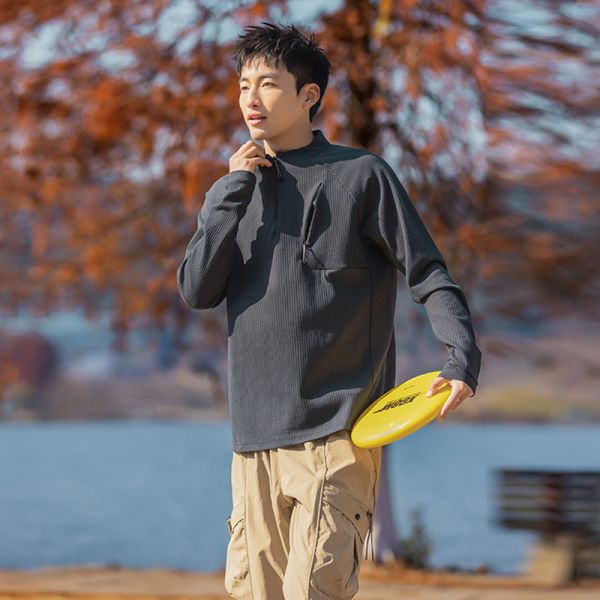 Custom OEM Stand Collar Long Sleeve Tee Antibacterial Quick Dry 100% Polyester Luxury Grid Sport Shirt