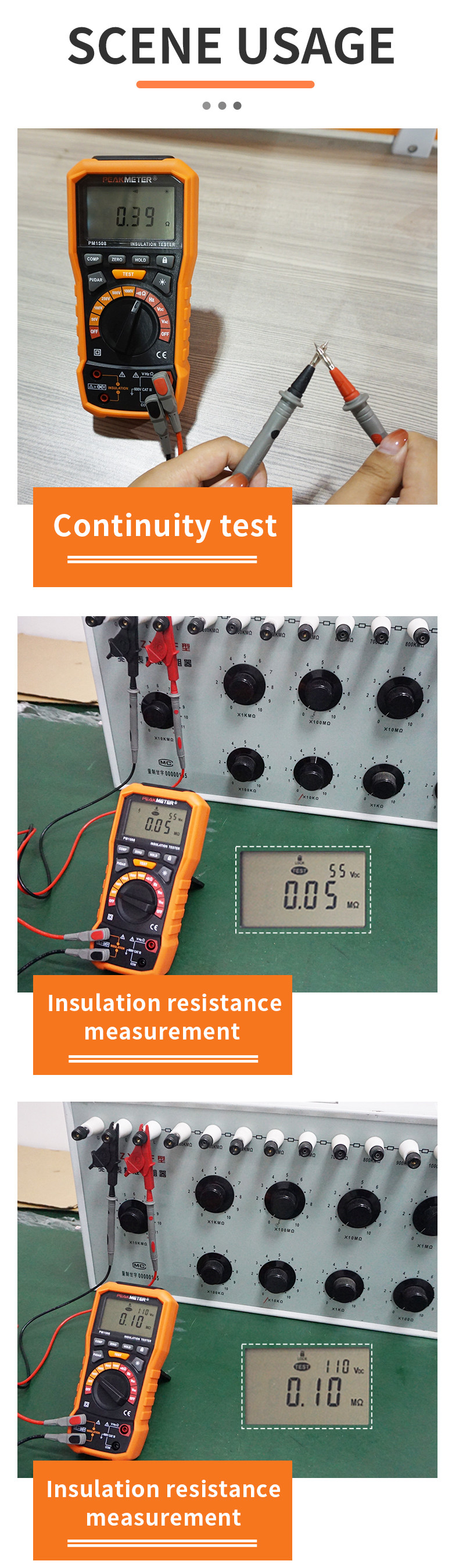 100GOhm Max Handheld Digital Insulation Resistance Tester PI / DAR Function