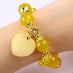14MM Natural Energy Yellow Chalcedony With Yellow Jade Heart Carving Lucky