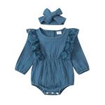 Wholesale baby summer Lace Ruffled muslin Buttons baby bodysuit with headwrap