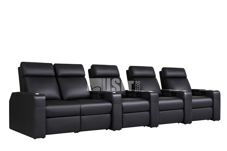 5-Seat Genuine Leather Power Recliner Home Theatre Seating Push Back Recliner With Remote Control