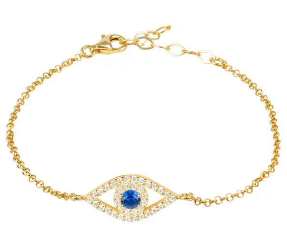 Rose Gold Thin Silver Chain Bracelet White Blue CZ Eye 925 Sterling Silver