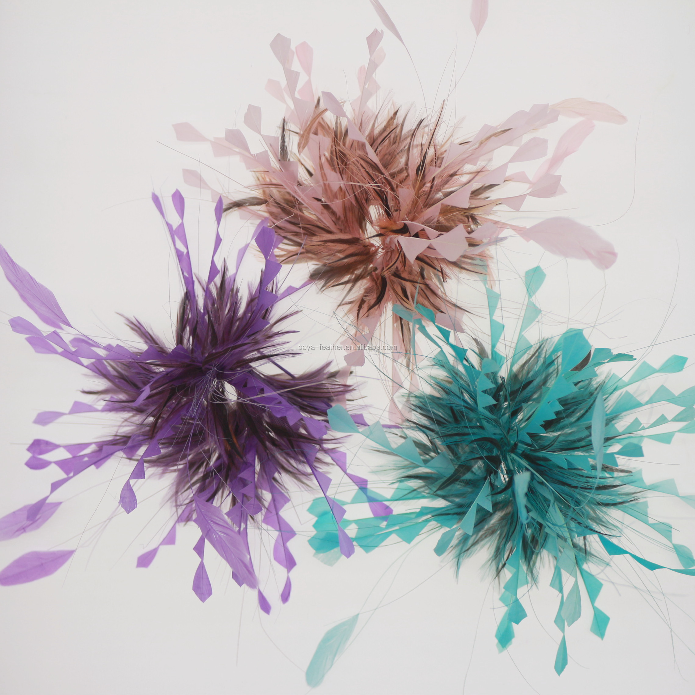 Party Decorations Stripped Coque and Hackle Feather Flower Mount with Wire Accessory