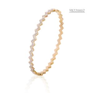 China Luxury Brand 24k Gold Rhinestone Bracelet Stainless Steel Wave Bangle Bracelet wholesale