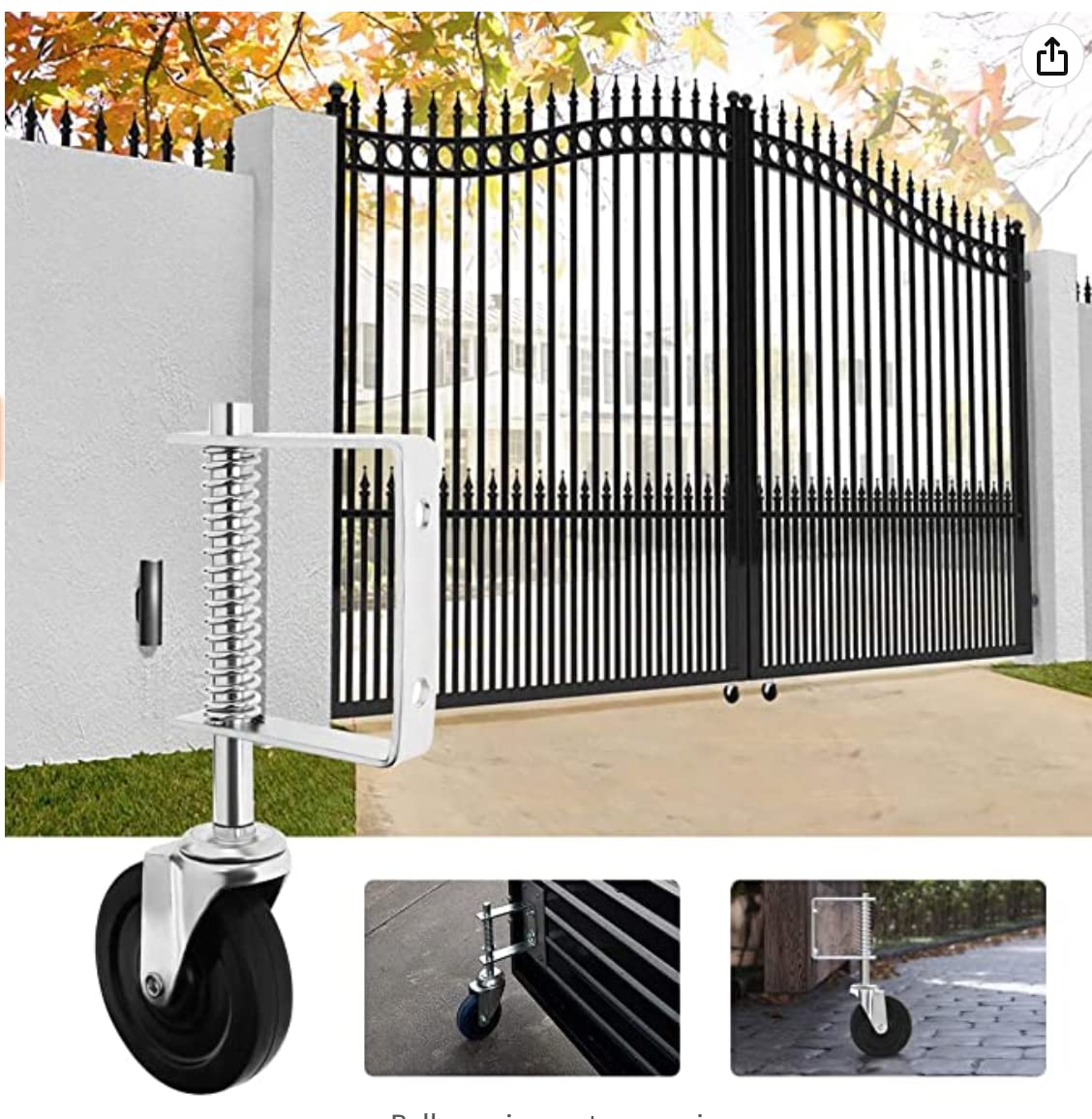 House Outdoor Garden Fence Gate Wheel in Black Powder Coated Metal Sliding Design
