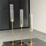 Crystal Decorative Wedding Candle Holder High Glass Tube Single Silver Metal 43"