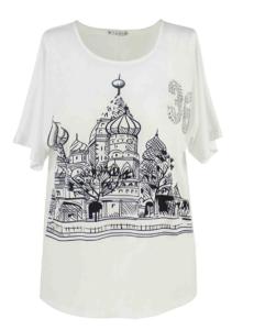 China Simple Ladies Fashion Tops Casual Long Tee Shirt With Print House Pattern wholesale