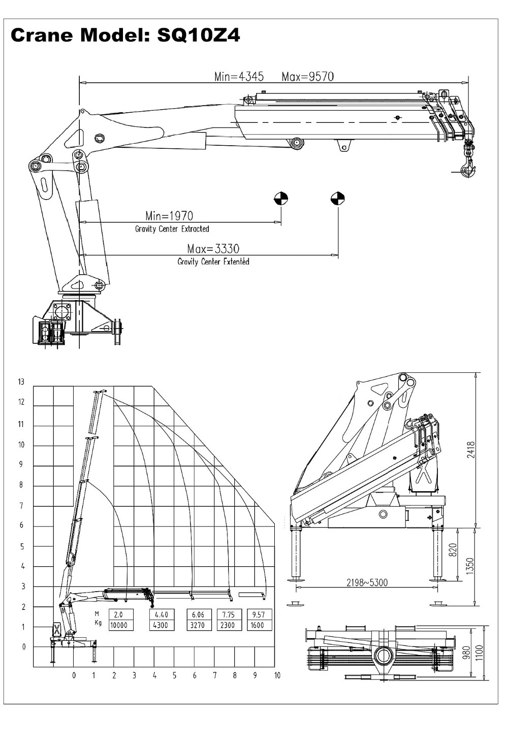 Hydraulic Pump Tractor Lift Arm Truck Davit Crane 10.6m Max. Lifting Height
