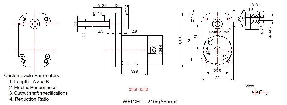 L Shape DC Spur Gear Motor 12v 24v High Torque DC Motor With Threaded Shaft