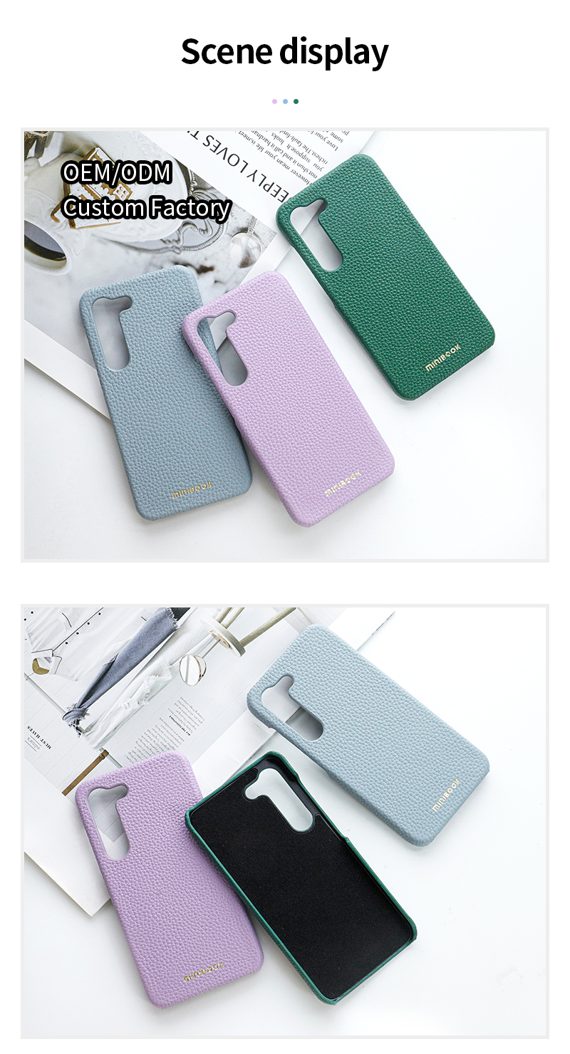 OEM/ODM Genuine Leather Camera Protection Phone Case for SAMSUNG Classic Pebble Grain