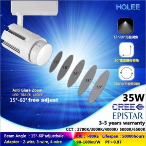 China 6500k 35W cree LED track light spot fixture high lumens CRI 90 adjustable beam angle wholesale