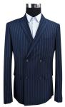 Blue Stripe Men'S Fashion Blazers Double Breasted Business Adults USA Size