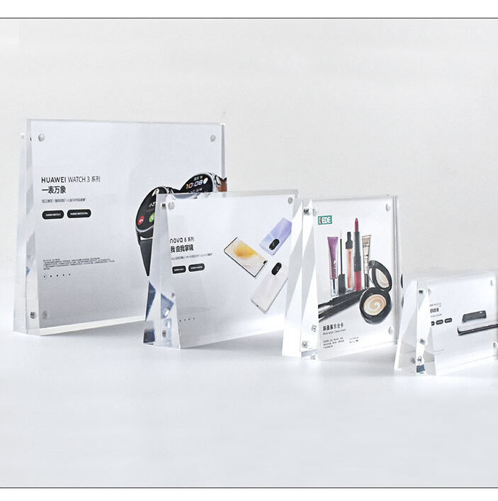 A4 A5 Size Acrylic Price Sign With Strong Magnetic Bases Standing Slanted Display Signs