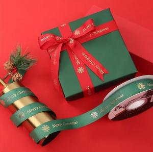 China Printed Polyester Satin Grosgrain Ribbon 25mm Red Christmas Ribbon on sale