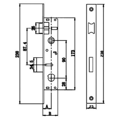 Hook Latch Security Rim Lock / Mortise Lock Body With 3 Normal Key ISO9001