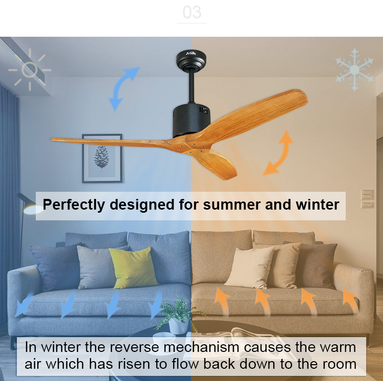 Wood 3 Blade Ceiling Fan without Light for 52 inch Size in English Operating Language