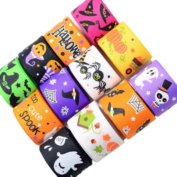 bat ghost witch pumpkin pattern halloween holiday grosgrain webbing printed ribbon