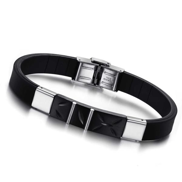 Tagor Stainless Steel Jewelry Super Fashion Silicone Leather Bracelet Bangle