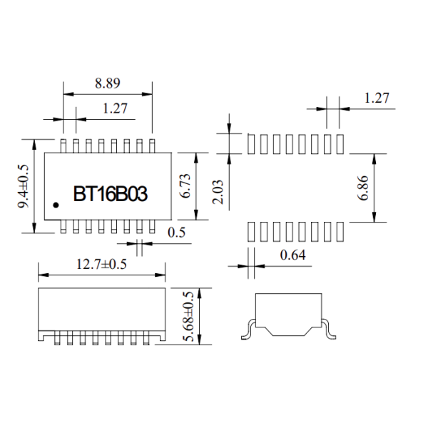 BT16B03 100Base-T 1500Vrms Ethernet Isolation Transformer Module