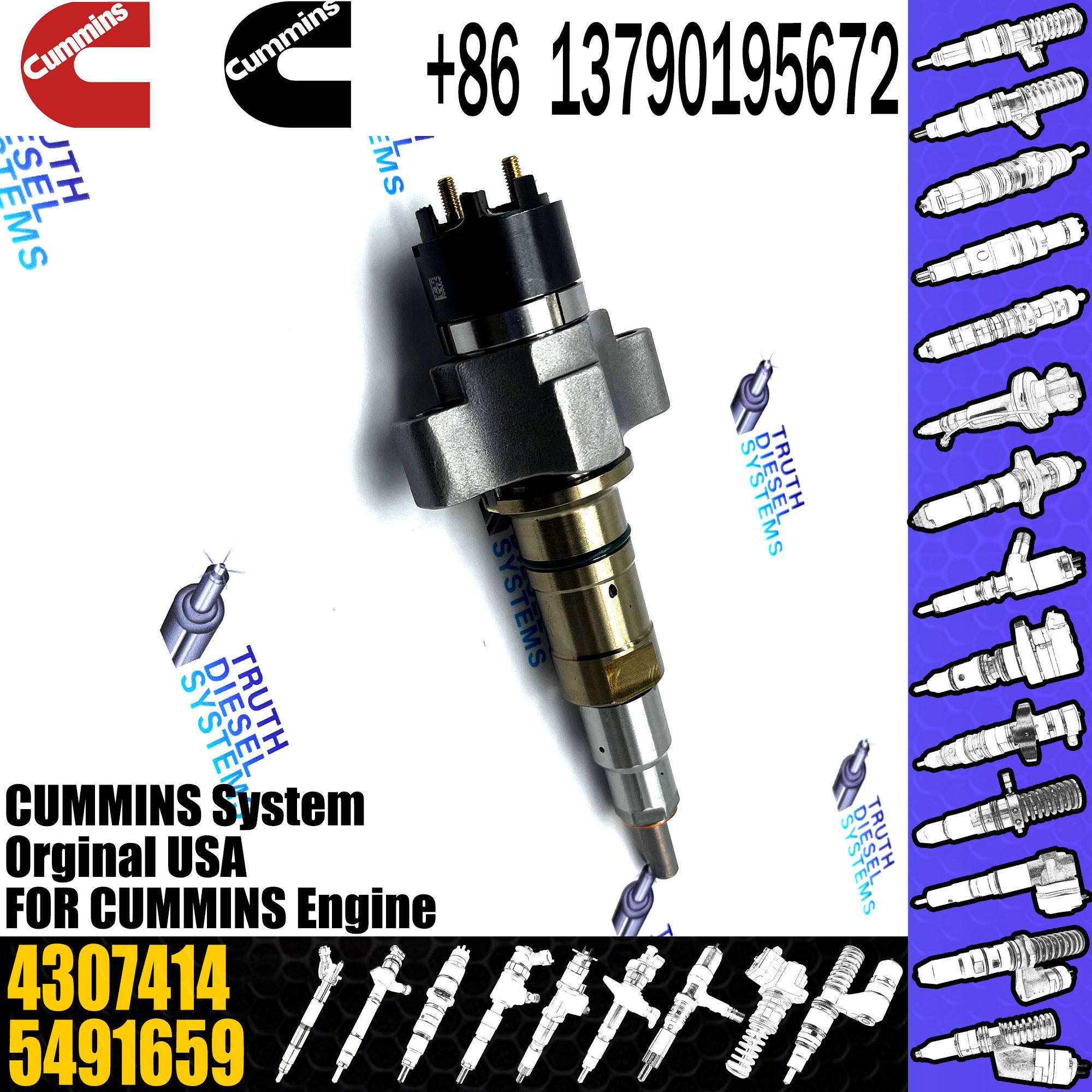 Common Rail Injector Fuel Injector 5491659 4327072 4359204 4307414 For QSL Excavator QSL9.3 ISCE Engine 6L
