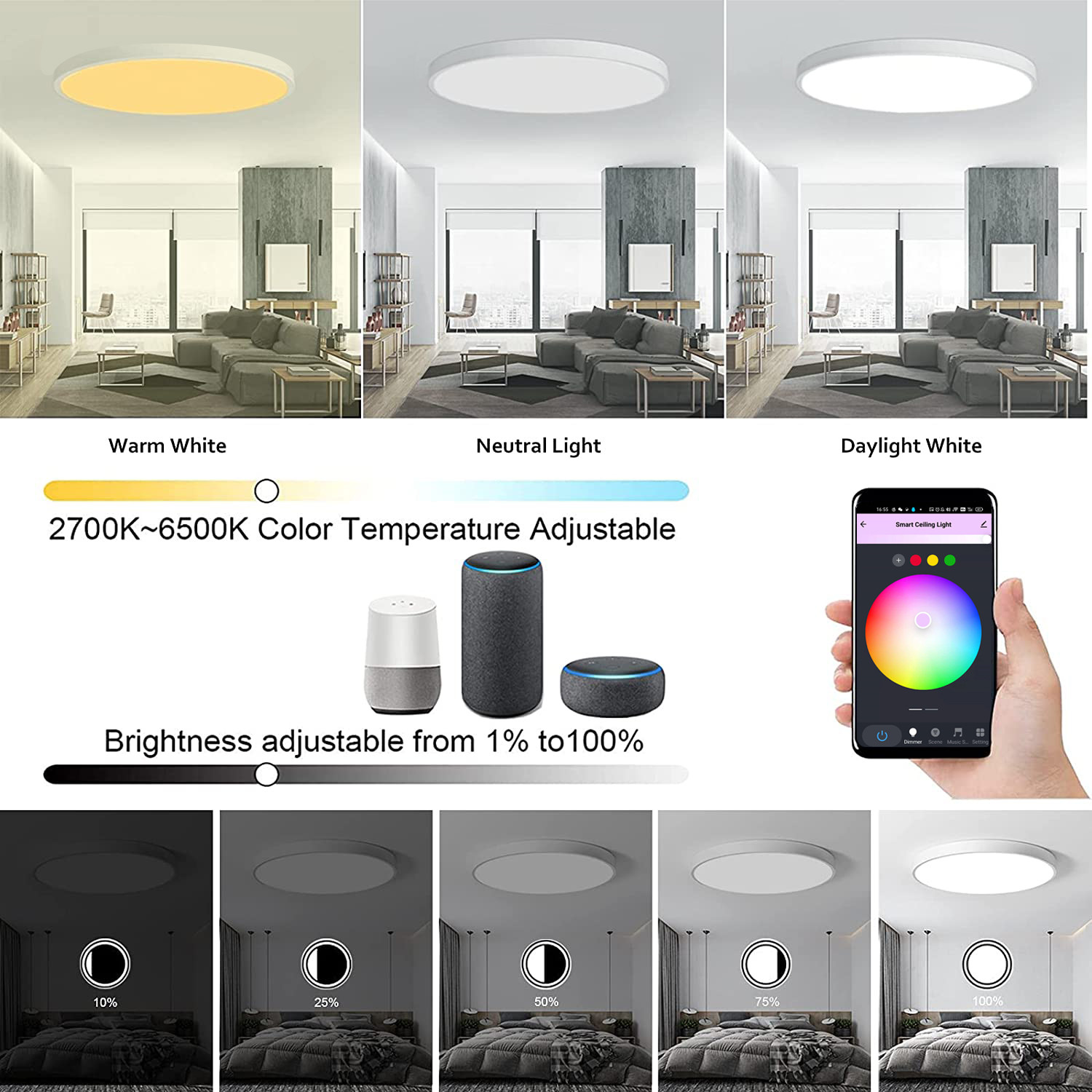 Dimmable Bedroom Ceiling Led Music Ceiling Light For Smart Home Tuya Glomarket