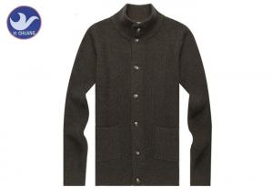 China Stand Collar Mens Dark Brown Cardigan Sweater , Mens Cotton Cardigans With Pockets wholesale