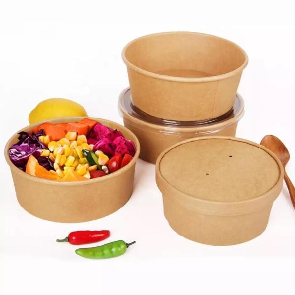 Sustainable 1000ML 32OZ Take Away Paper Container Salad Bowls Disposable Kraft