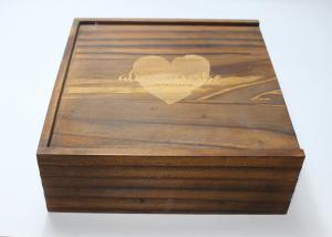 China Laser Engraved Logo Custom Wood Photo Box , Roast Color Wedding Album Presentation Box on sale