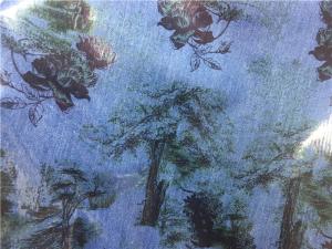 China Black Flowers Printed Leather Look Fabric Bonded With Blue Fabric For Ladies Garment wholesale