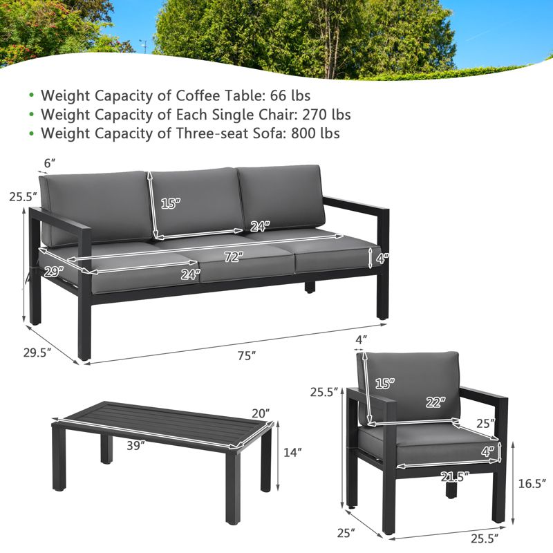 AJUNION 4 Piece Patio Furniture Seating Set Aluminum Outdoor for Modern Design Style