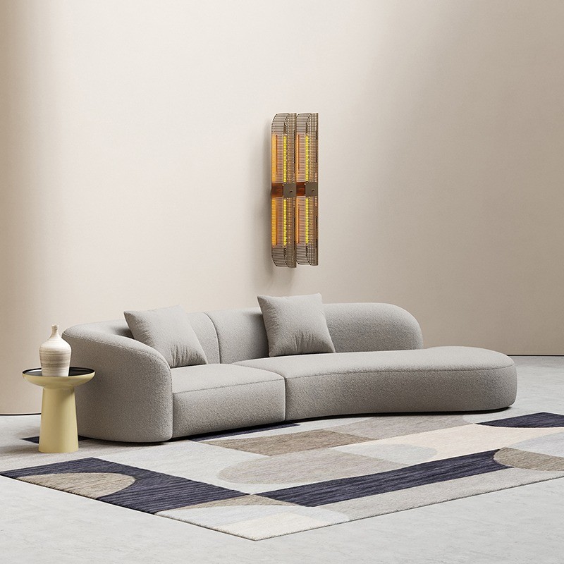 Rice White Hotel Lobby Curved Sofa Modern Interior Teddy Fabric Couch