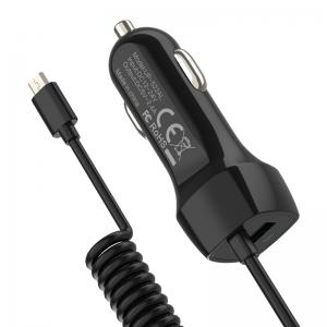 China OEM 5V 3.4A Mobile Phone Car Charger With Spring Coiled Cable wholesale