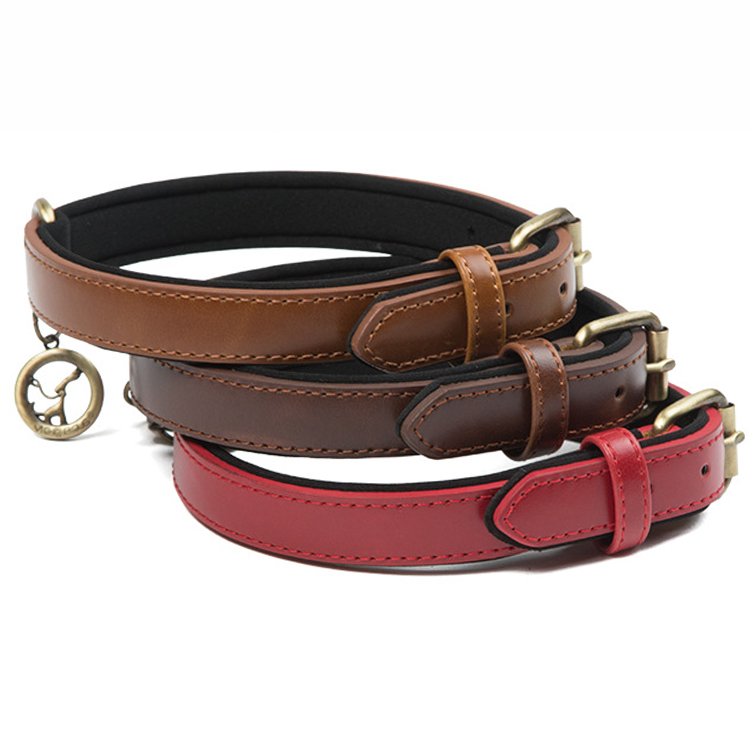 Amazon Durable Soft Padded Leather Fashion Luxury Cowhide Solid Pet Dog Collar With Metal Buckle