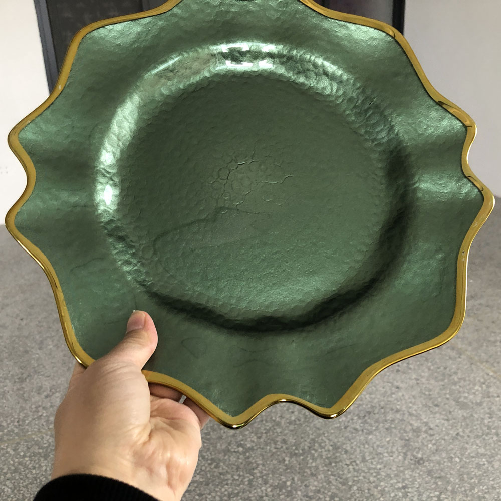 Glass Green Charger Plates With Gold Brim Wedding Decoration