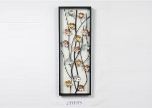 China Wooden Framed Metal Floral Design Wall Art Decoration For Home Gallery Hotel wholesale