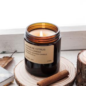 China Custom Label 250ml Amber Transparent Glass Jars Candle ODM Airtight Lids Odorless wholesale