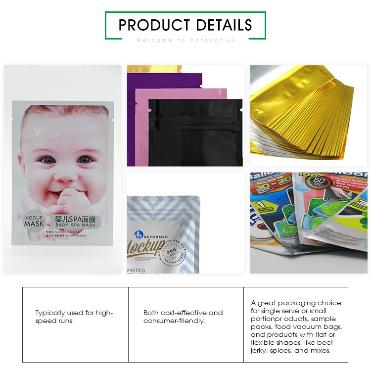 Oxygen Resistance Facial Mask Three Side Seal Bag Higher Barrier