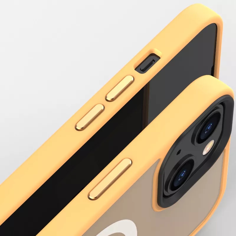 Iphone 13 Promax Clear Magnetic Mobile Phone Cases with Frosted Magnetic Ring Metal Button and TPU