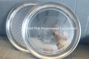 China 40cm Dinnerware Stainless Steel Round Tray Custom Serving Pizza Plate wholesale